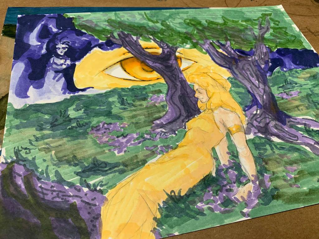 Painting of woman in a landscape