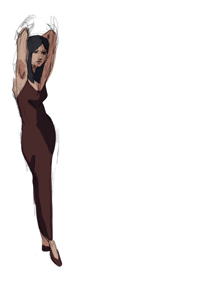 Sketch of woman with her arms behind head