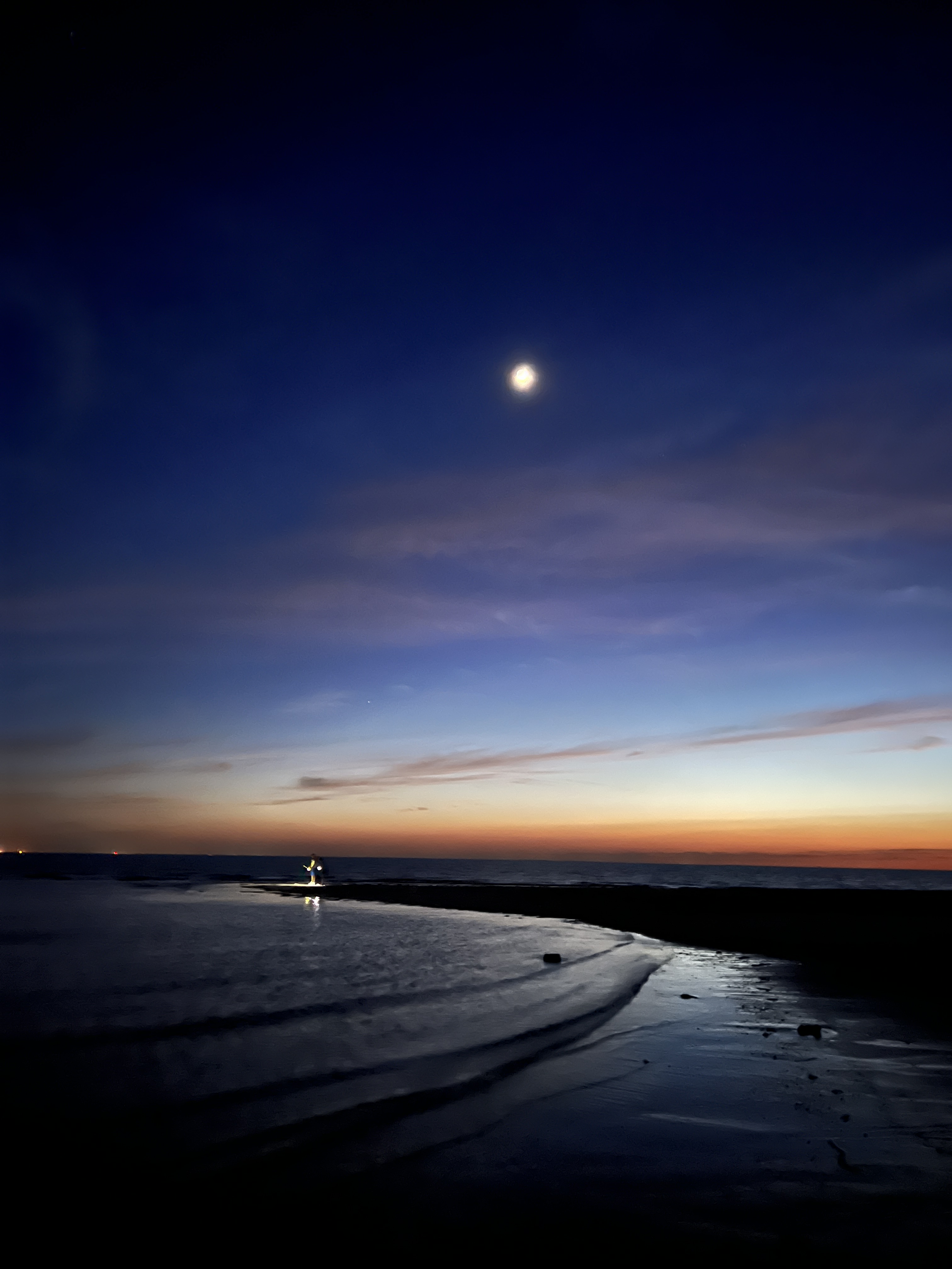 Early evening along Delaware Bay coast with moon